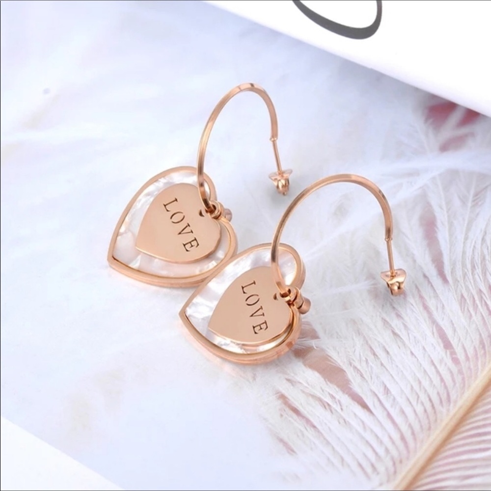 💋 Beautiful Double Heart RGP ❤️ drop earrings! - Picture 3 of 5